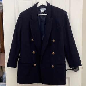 VINTAGE Stephanie Andrews Midnight Blazer with Brass Accents 100% Wool